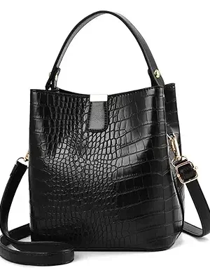 Womens Leather Sling Bag | Alligator Pattern Cross Body Bucket Bag | PU Leather Hand Bag | Purse With Adjustable and Detachable Straps