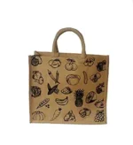 Tote Jute Shopper Burlap Sturdy Cotton Handle Eco Friendly Market Spacious Gusset Unisex Multiple Use Bag .Health Inspiration Elegant Fruit Print