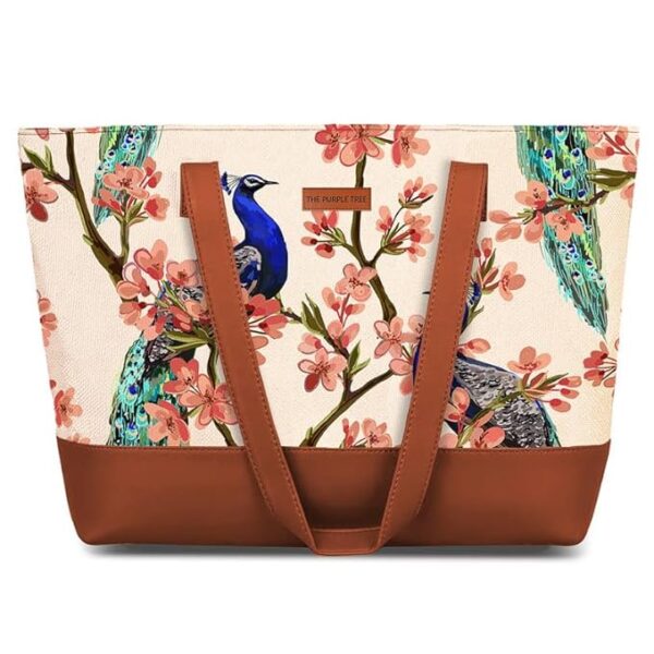 Women's Tote Bag with Vegan Leather Handles & Indian Prints, Shoulder Tote Bag and Handbag for Office and College (Pack of 1)
