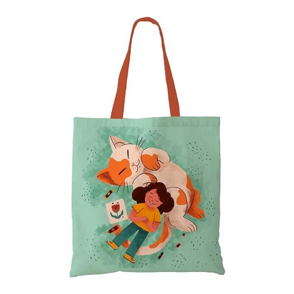 The Purple Tree Happy kitty Canvas Tote Bag - 1 Pc, Women Tote Bag, Canvas Tote Bag, Printed Tote Bag, Printed Canvas Tote Bag, Stylish Bags For Women