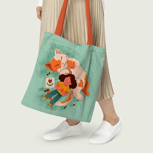 The Purple Tree Happy kitty Canvas Tote Bag - 1 Pc, Women Tote Bag, Canvas Tote Bag, Printed Tote Bag, Printed Canvas Tote Bag, Stylish Bags For Women