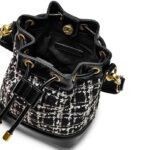 Tweed Drawstring Bucket Handbag with Adjustable & Detachable Sling/Crossbody Strap for Women