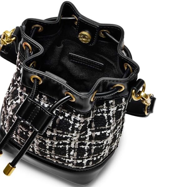 Tweed Drawstring Bucket Handbag with Adjustable & Detachable Sling/Crossbody Strap for Women