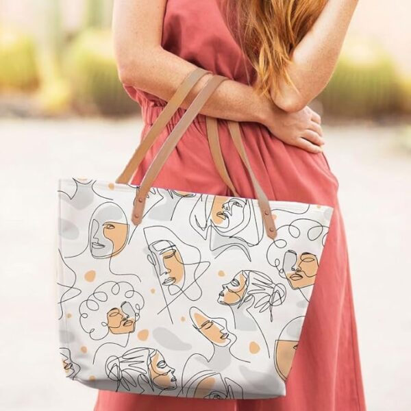 Tote Bag for Women - Modern Art College Bag for Girls, Traveling & Daily Use - Large Capacity Contemporary Handbag, White - Gifts for Women