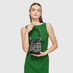 Tweed Drawstring Bucket Handbag with Adjustable & Detachable Sling/Crossbody Strap for Women