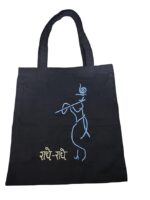 Tote Bag with handpinted krishna Design, Black-1