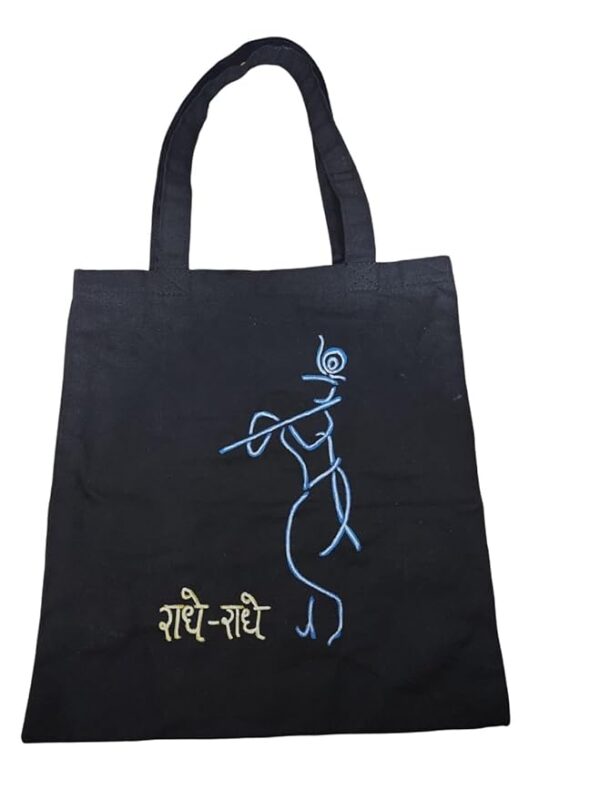 Tote Bag with handpinted krishna Design, Black-1