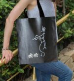 Tote Bag with handpinted krishna Design, Black-1
