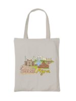 Agra Scenic Landmarks Colourful Printed Reusable Shopping Cotton Tote Bag with Historical Monuments Design