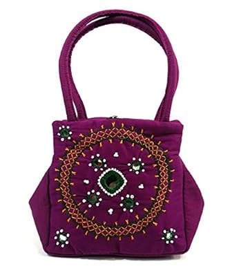 Small mirror work Bag in Rani Pink