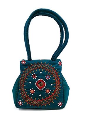Small mirror work Bag in Rama Green