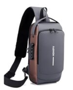 Sling Bag for Men Stylish Crossbody Backpack for Men & Women, Anti-Theft Chest Bag with USB Charging Port, Messenger Bags, Casual Shoulder Bag (Grey Brown - 17 x 9 x 32 Cm)