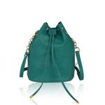 Leather Bucket Sling Bag for Women with Drawstring Closure & Single Compartment | Elegant Cross Body Bag for Girls | Spacious Bag for Girls Suitable for Casual Occasions & Everyday Use-Cyan