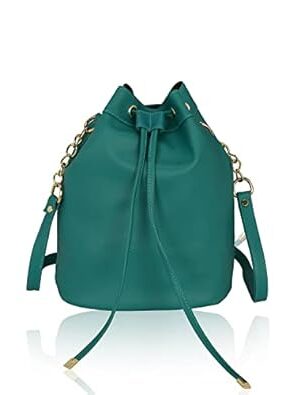 Leather Bucket Sling Bag for Women with Drawstring Closure & Single Compartment | Elegant Cross Body Bag for Girls | Spacious Bag for Girls Suitable for Casual Occasions & Everyday Use-Cyan