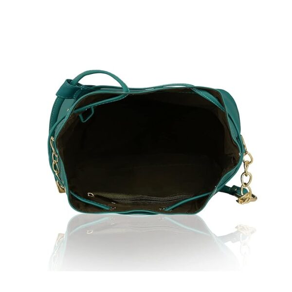 Leather Bucket Sling Bag for Women with Drawstring Closure & Single Compartment | Elegant Cross Body Bag for Girls | Spacious Bag for Girls Suitable for Casual Occasions & Everyday Use-Cyan