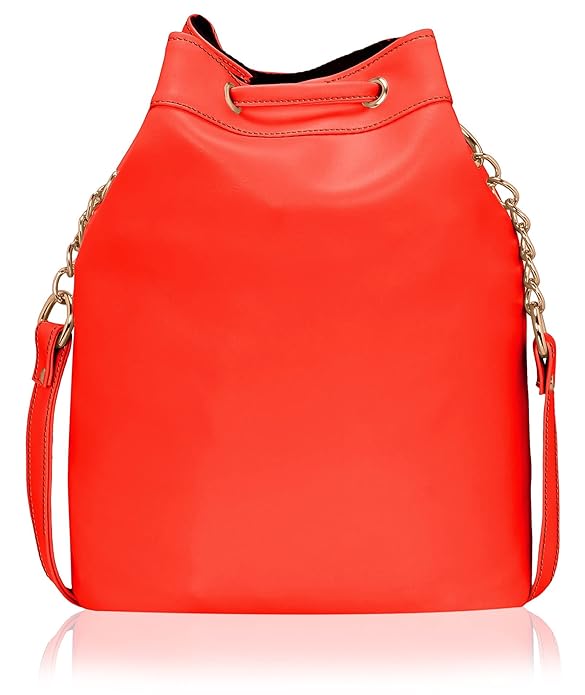 Leather Bucket Sling Bag for Women with Drawstring Closure & Single Compartment | Elegant Cross Body Bag for Girls | Spacious Bag for Girls Suitable for Casual Occasions & Everyday Use-Red