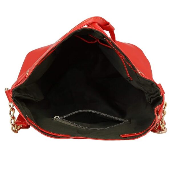 Leather Bucket Sling Bag for Women with Drawstring Closure & Single Compartment | Elegant Cross Body Bag for Girls | Spacious Bag for Girls Suitable for Casual Occasions & Everyday Use-Red