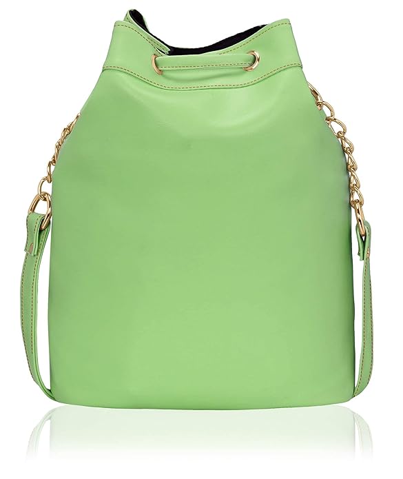 Leather Bucket Sling Bag for Women with Drawstring Closure & Single Compartment | Elegant Cross Body Bag for Girls | Spacious Bag for Girls Suitable for Casual Occasions & Everyday Use-Green