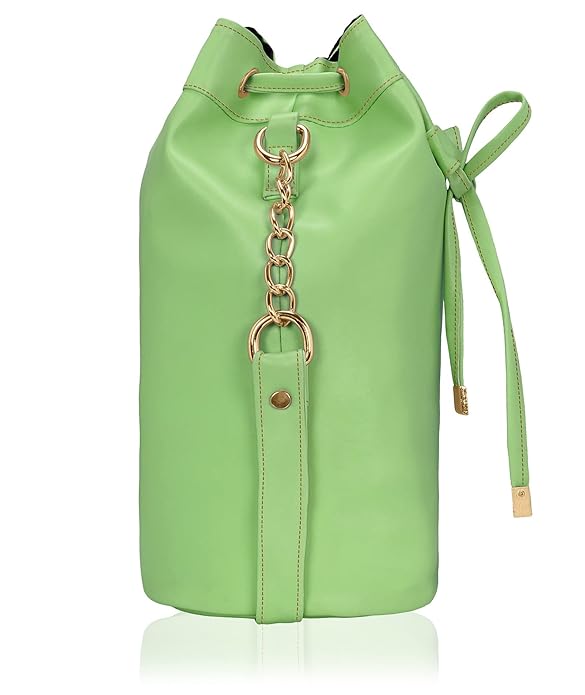 Leather Bucket Sling Bag for Women with Drawstring Closure & Single Compartment | Elegant Cross Body Bag for Girls | Spacious Bag for Girls Suitable for Casual Occasions & Everyday Use-Green