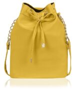 Leather Bucket Sling Bag for Women with Drawstring Closure & Single Compartment | Elegant Cross Body Bag for Girls | Spacious Bag for Girls Suitable for Casual Occasions & Everyday Use-Yellow