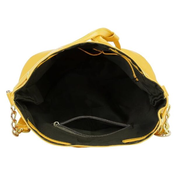 Leather Bucket Sling Bag for Women with Drawstring Closure & Single Compartment | Elegant Cross Body Bag for Girls | Spacious Bag for Girls Suitable for Casual Occasions & Everyday Use-Yellow