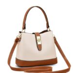 PU Leather Bucket Bag for Women Fashion Check Pattern Bucket Bag Crossbody Bag with Detachable Shoulder Belt | Fashion Bucket Bag Daily Versatile Bucket Bag for Women-White