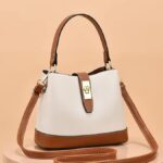 PU Leather Bucket Bag for Women Fashion Check Pattern Bucket Bag Crossbody Bag with Detachable Shoulder Belt | Fashion Bucket Bag Daily Versatile Bucket Bag for Women-White