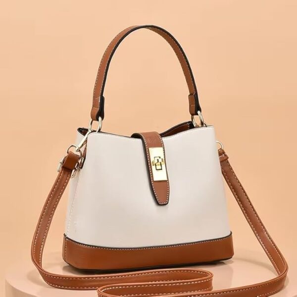 PU Leather Bucket Bag for Women Fashion Check Pattern Bucket Bag Crossbody Bag with Detachable Shoulder Belt | Fashion Bucket Bag Daily Versatile Bucket Bag for Women-White