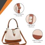 PU Leather Bucket Bag for Women Fashion Check Pattern Bucket Bag Crossbody Bag with Detachable Shoulder Belt | Fashion Bucket Bag Daily Versatile Bucket Bag for Women-White