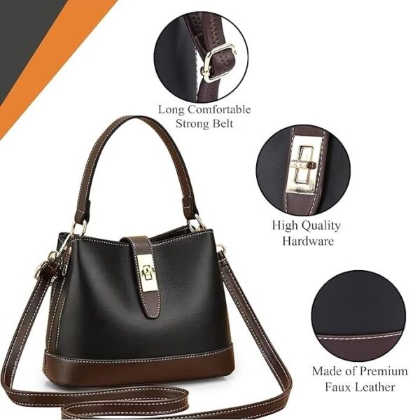 PU Leather Bucket Bag for Women Fashion Check Pattern Bucket Bag Crossbody Bag with Detachable Shoulder Belt | Fashion Bucket Bag Daily Versatile Bucket Bag for Women-Black
