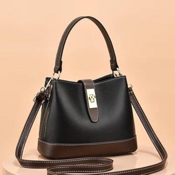 PU Leather Bucket Bag for Women Fashion Check Pattern Bucket Bag Crossbody Bag with Detachable Shoulder Belt | Fashion Bucket Bag Daily Versatile Bucket Bag for Women-Black