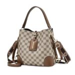 Bucket Bag for Women Fashion Check Pattern Bucket Bag Crossbody Bag with Detachable Shoulder Belt, Fashion Bucket Bag Daily Versatile Bucket Bag for Women
