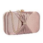 Bow formal party clutch with gold chain for women and girls-Brown