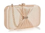Bow formal party clutch with gold chain for women and girls-Beige
