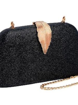 Women Evening Hand Clutch | Ladies Party Wedding Purse with Chain Strap-Black
