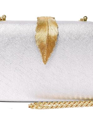 Women Evening Hand Clutch | Ladies Party Wedding Purse with Chain Strap-White