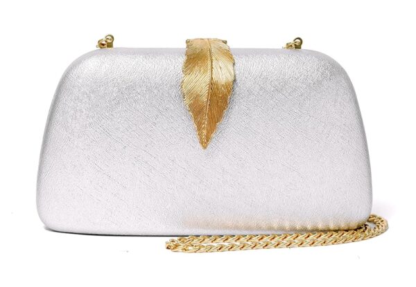 Women Evening Hand Clutch | Ladies Party Wedding Purse with Chain Strap-White