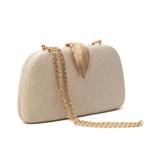 Women Evening Hand Clutch | Ladies Party Wedding Purse with Chain Strap-Beige