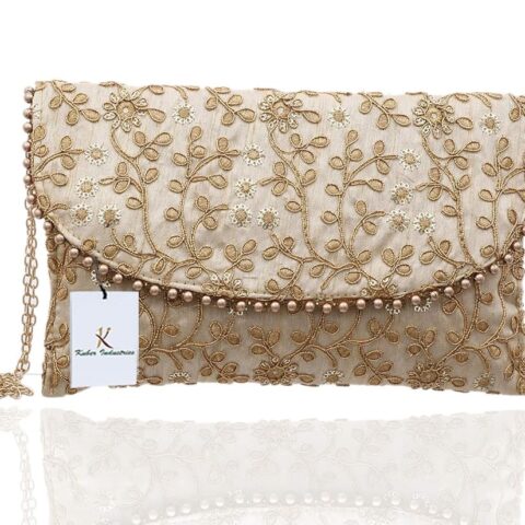 Industries Women's Handcrafted Embroidered Clutch Purse (CTKTC034514, Cream)