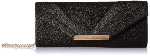 Women's Framed Foldover Clutch | Detachable Chain Sling Strap | Ladies Purse Wallet-Black