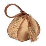 Boho Chic Rattan Bucket Bag with Jute Tassel – Handmade Drawstring Purse for Summer, Beach, and Casual Outfits