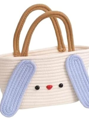 Braided Style Cotton Cute Bucket Bag Casual Woven Beach Women Handbag for Vacation