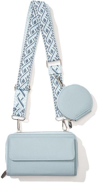 Womens Wallet with Mobile Cell Phone Holder Pocket Purse Wallet with Sling Adjustable Strap Shoulder Belt with Card Slots and Mini Coin Purse for Women (Aqua)